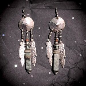 Tabra Sterling Silver Vintage Feather Gemstone Earrings